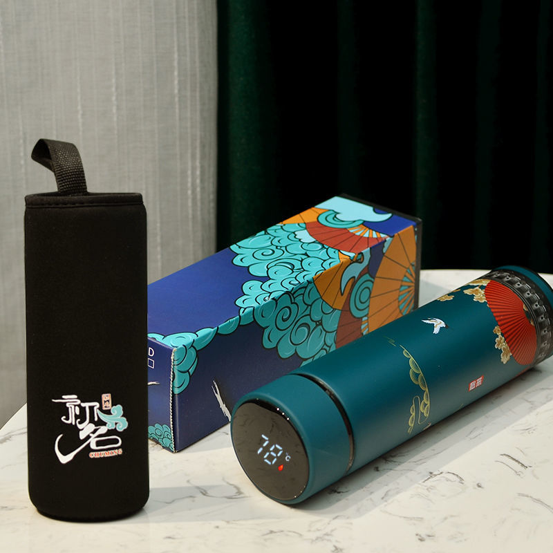 中国风国潮直身商务保温杯高档过滤带茶漏不锈钢杯子密封防漏水杯