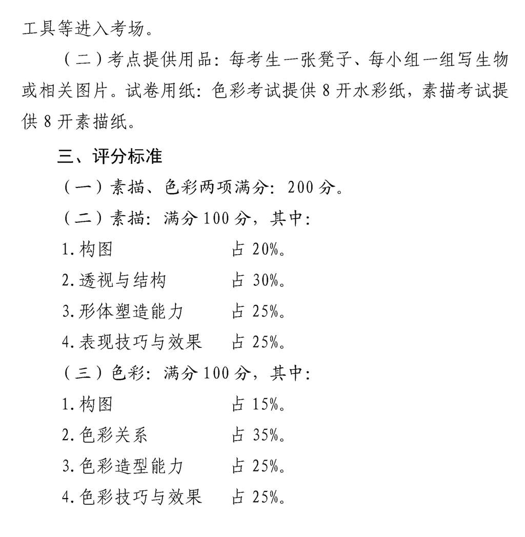 佛山市2022年中考美术特长生专业考试说明